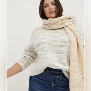 Torrid Crew Neck Drop Shoulder Pullover Sweater Multi In Cloud Dancer Size 5